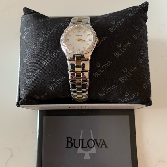 Never Worn Bulova Women's Two-Tone Silver and Gold Watch. 27 Diamonds. 98R008. - Picture 3 of 7